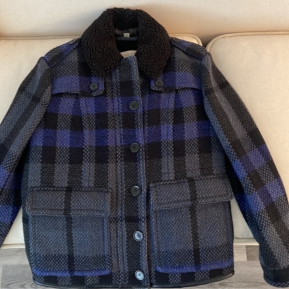 BURBERRY BRIT NAVY CHECK WOOL COAT Size 6